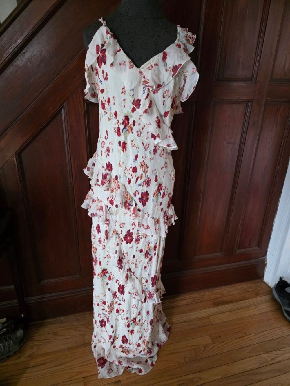 Anthropologie Let Me Be Floral Maxi Dress With Ruffled Details & Adjustable Stra